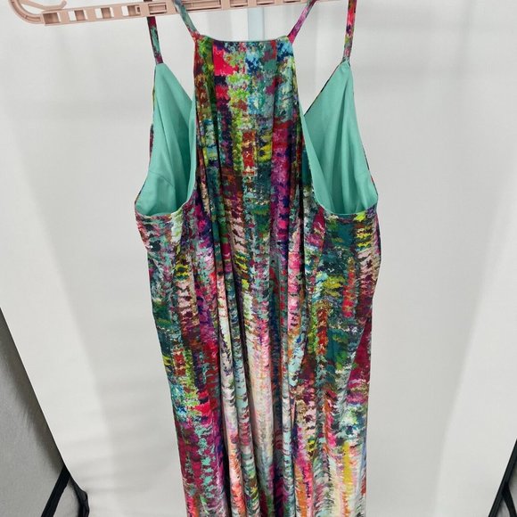 Nicole Miller NWT 1X Watercolor Abstract Print Satin Charmeuse Slip Maxi Dress - Picture 8 of 16